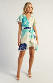 Floral Lace Trim Dress - Teal