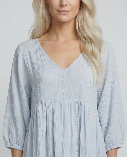 Sequin Midi Smock Dress - Sky