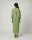 Pinstripe Cotton Shirt Dress - Avocado