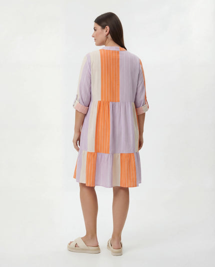 Stripe Tab Sleeve Dress - Lilac