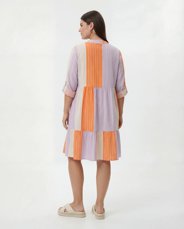 Stripe Tab Sleeve Dress - Lilac