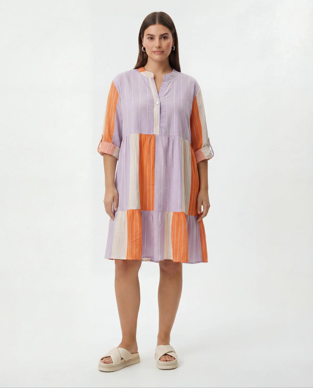 Stripe Tab Sleeve Dress - Lilac