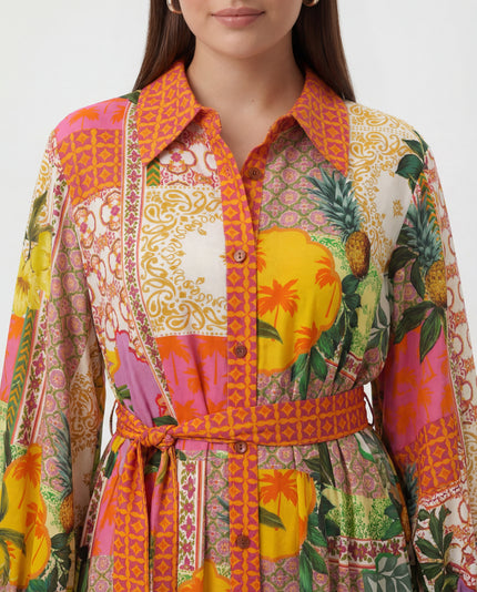 Tropical Patch Trim Maxi Dress