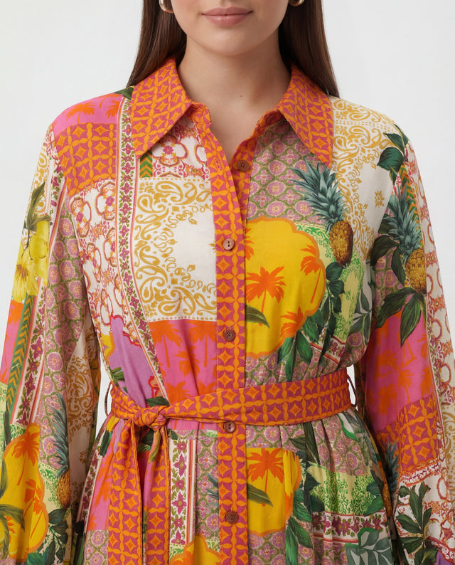 Tropical Patch Trim Maxi Dress