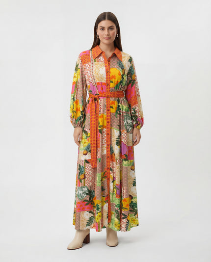 Tropical Patch Trim Maxi Dress