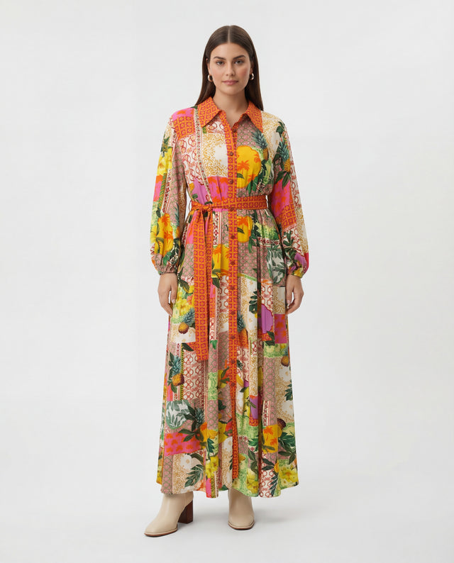 Tropical Patch Trim Maxi Dress