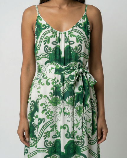 Verde Slip Dress w Sash